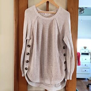 Beige Sweater Brown Buttons Long Sleeve